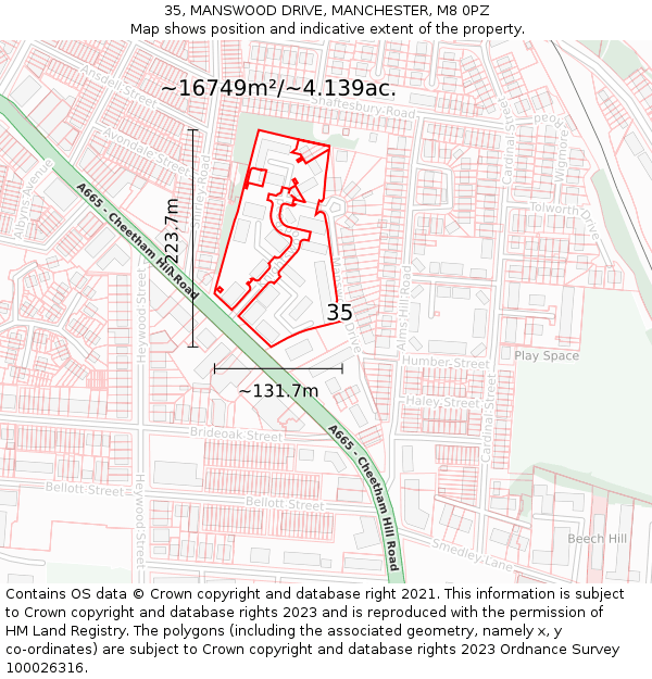 35, MANSWOOD DRIVE, MANCHESTER, M8 0PZ: Plot and title map