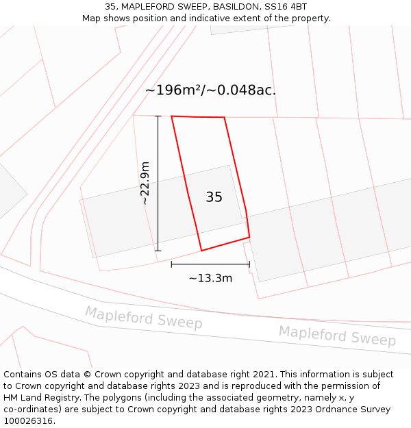 35, MAPLEFORD SWEEP, BASILDON, SS16 4BT: Plot and title map
