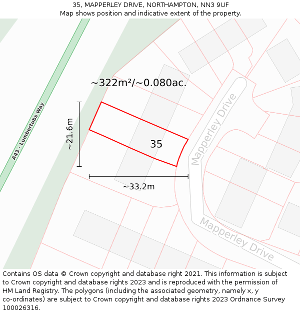 35, MAPPERLEY DRIVE, NORTHAMPTON, NN3 9UF: Plot and title map