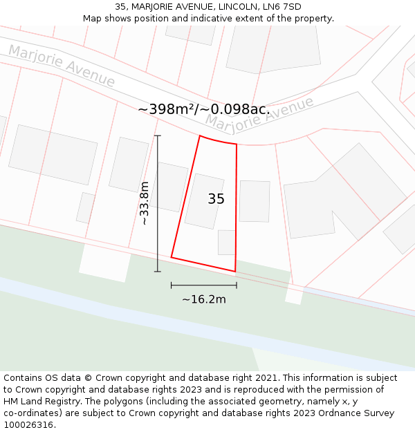 35, MARJORIE AVENUE, LINCOLN, LN6 7SD: Plot and title map