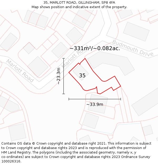 35, MARLOTT ROAD, GILLINGHAM, SP8 4FA: Plot and title map