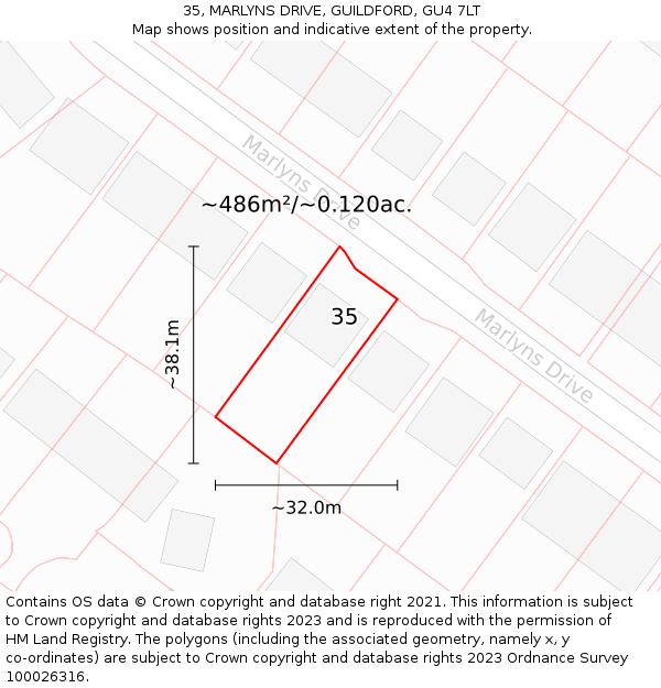 35, MARLYNS DRIVE, GUILDFORD, GU4 7LT: Plot and title map