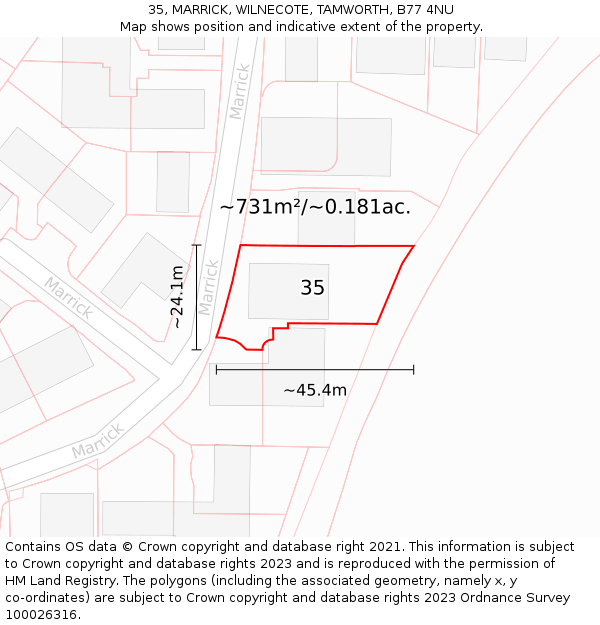 35, MARRICK, WILNECOTE, TAMWORTH, B77 4NU: Plot and title map