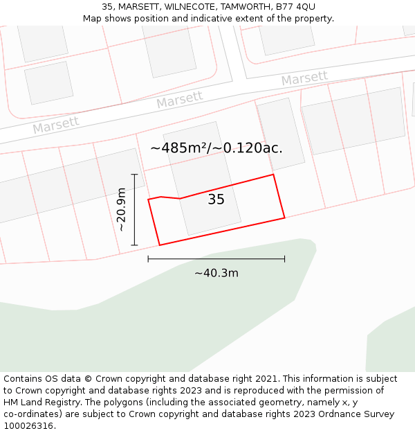 35, MARSETT, WILNECOTE, TAMWORTH, B77 4QU: Plot and title map