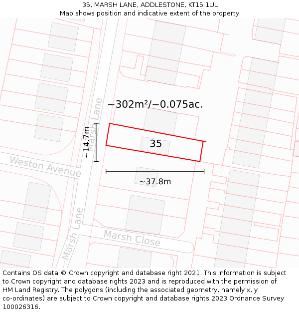 35, MARSH LANE, ADDLESTONE, KT15 1UL: Plot and title map