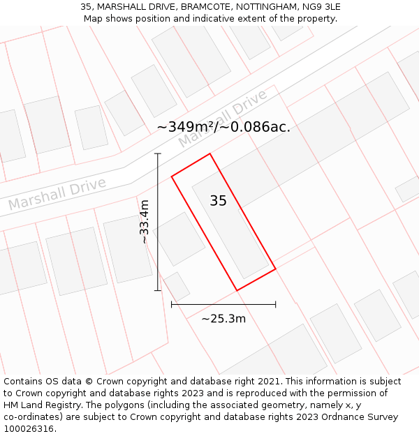 35, MARSHALL DRIVE, BRAMCOTE, NOTTINGHAM, NG9 3LE: Plot and title map