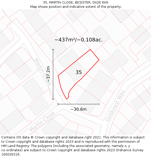 35, MARTIN CLOSE, BICESTER, OX26 6XA: Plot and title map