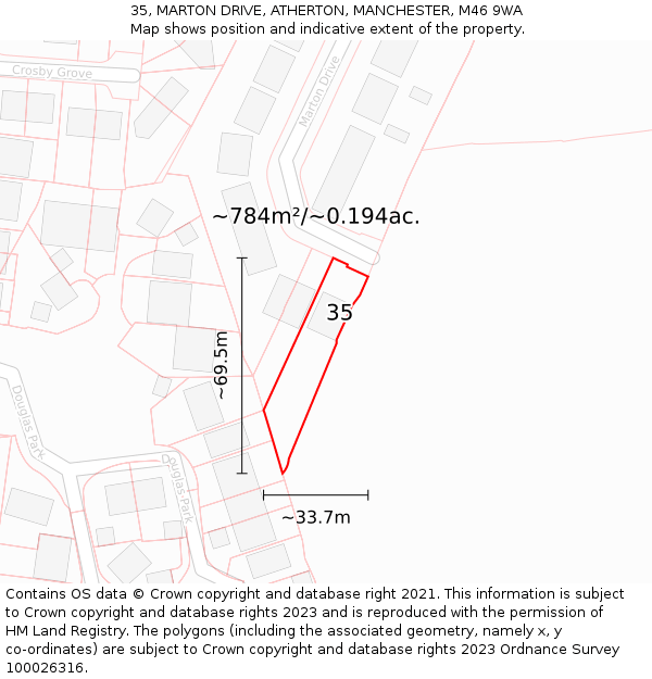 35, MARTON DRIVE, ATHERTON, MANCHESTER, M46 9WA: Plot and title map
