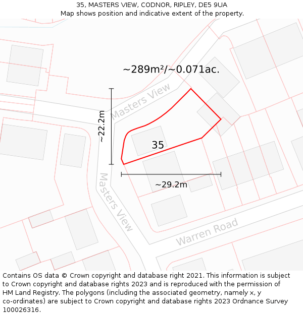 35, MASTERS VIEW, CODNOR, RIPLEY, DE5 9UA: Plot and title map