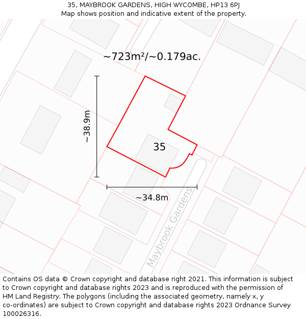 35, MAYBROOK GARDENS, HIGH WYCOMBE, HP13 6PJ: Plot and title map