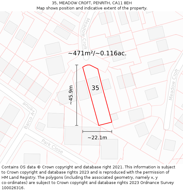 35, MEADOW CROFT, PENRITH, CA11 8EH: Plot and title map