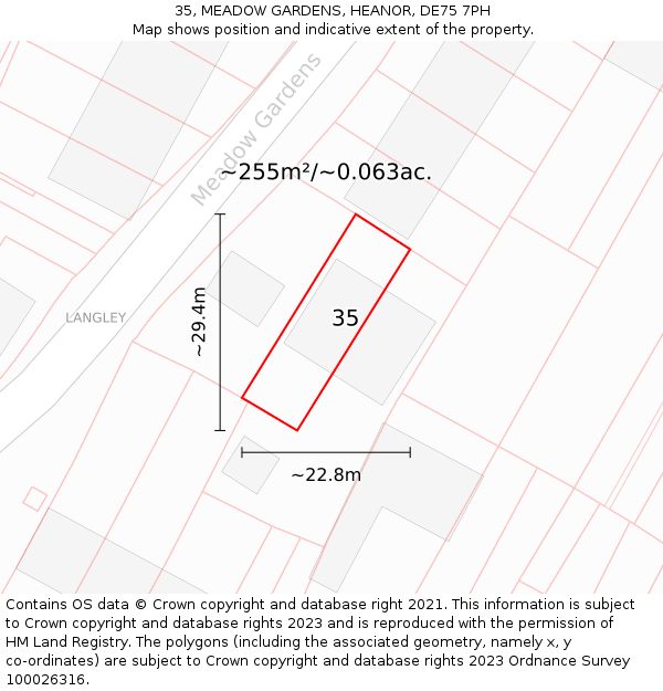 35, MEADOW GARDENS, HEANOR, DE75 7PH: Plot and title map