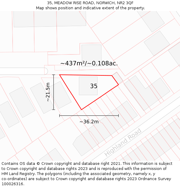 35, MEADOW RISE ROAD, NORWICH, NR2 3QF: Plot and title map