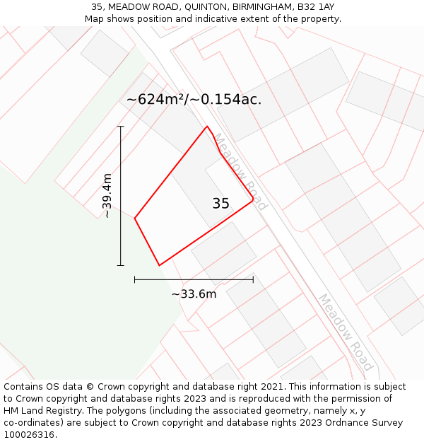 35, MEADOW ROAD, QUINTON, BIRMINGHAM, B32 1AY: Plot and title map
