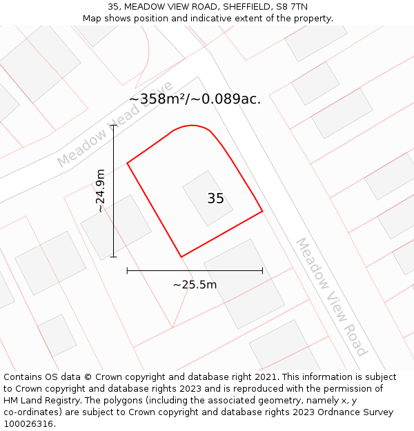 35, MEADOW VIEW ROAD, SHEFFIELD, S8 7TN: Plot and title map