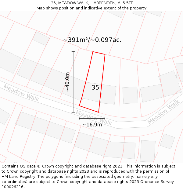 35, MEADOW WALK, HARPENDEN, AL5 5TF: Plot and title map