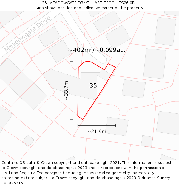 35, MEADOWGATE DRIVE, HARTLEPOOL, TS26 0RH: Plot and title map