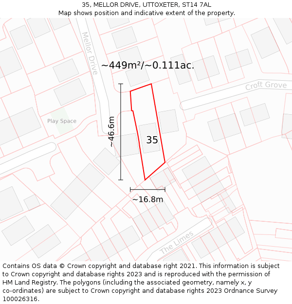 35, MELLOR DRIVE, UTTOXETER, ST14 7AL: Plot and title map