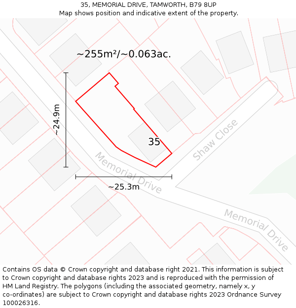 35, MEMORIAL DRIVE, TAMWORTH, B79 8UP: Plot and title map