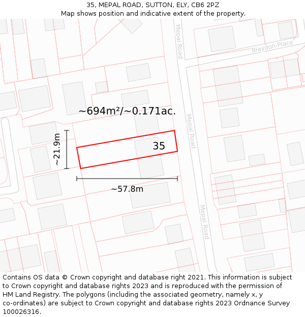 35, MEPAL ROAD, SUTTON, ELY, CB6 2PZ: Plot and title map