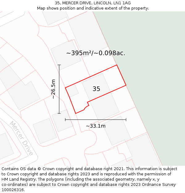 35, MERCER DRIVE, LINCOLN, LN1 1AG: Plot and title map