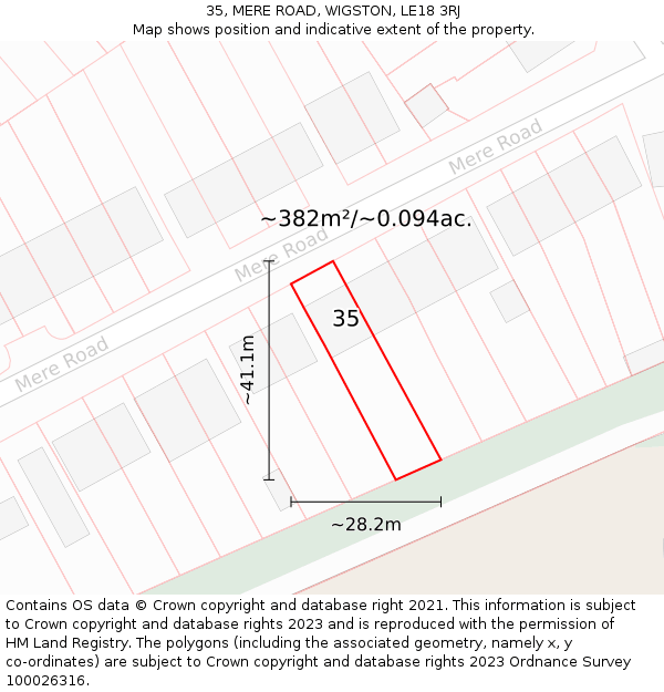 35, MERE ROAD, WIGSTON, LE18 3RJ: Plot and title map