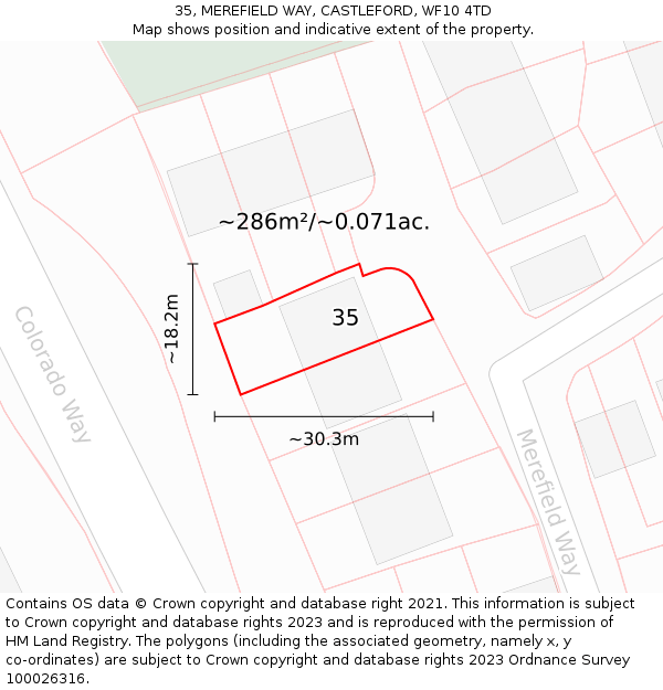 35, MEREFIELD WAY, CASTLEFORD, WF10 4TD: Plot and title map