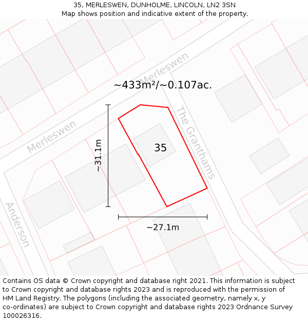 35, MERLESWEN, DUNHOLME, LINCOLN, LN2 3SN: Plot and title map