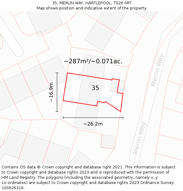 35, MERLIN WAY, HARTLEPOOL, TS26 0RT: Plot and title map