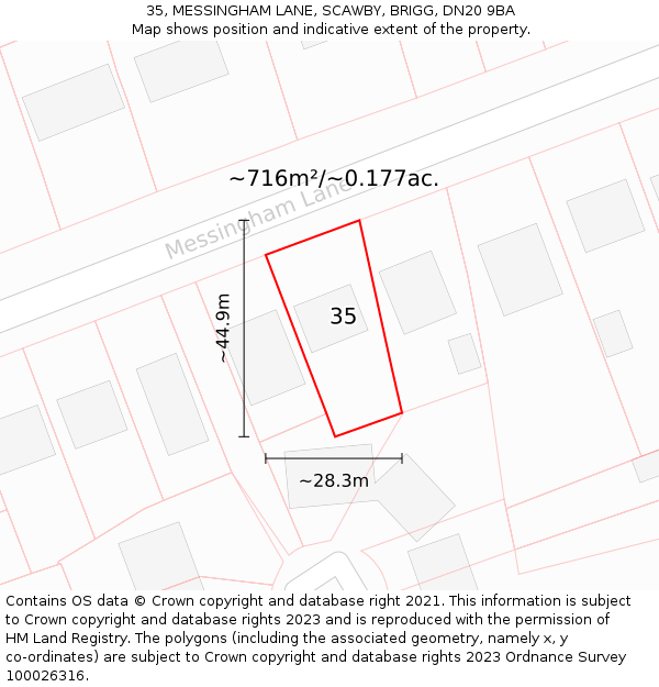 35, MESSINGHAM LANE, SCAWBY, BRIGG, DN20 9BA: Plot and title map
