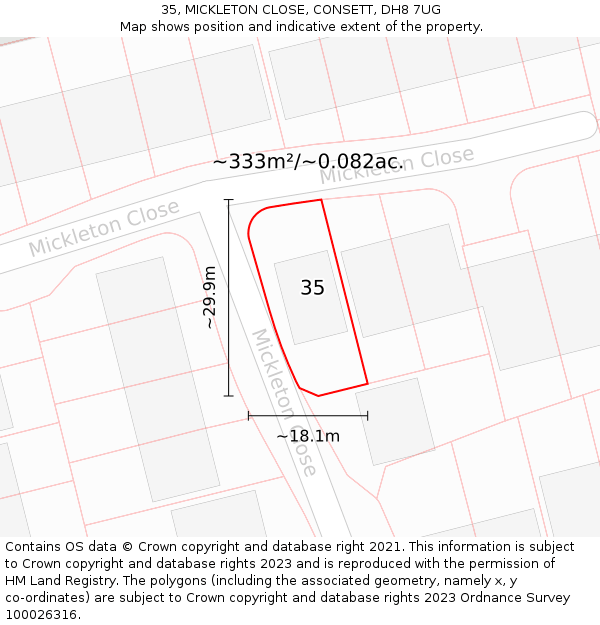 35, MICKLETON CLOSE, CONSETT, DH8 7UG: Plot and title map