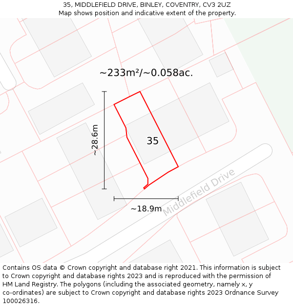 35, MIDDLEFIELD DRIVE, BINLEY, COVENTRY, CV3 2UZ: Plot and title map