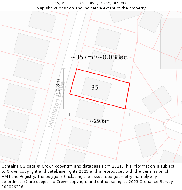 35, MIDDLETON DRIVE, BURY, BL9 8DT: Plot and title map