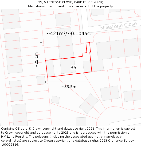 35, MILESTONE CLOSE, CARDIFF, CF14 4NQ: Plot and title map