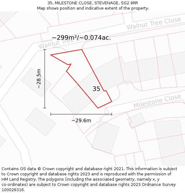 35, MILESTONE CLOSE, STEVENAGE, SG2 9RR: Plot and title map