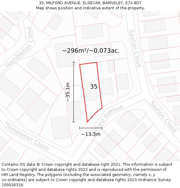 35, MILFORD AVENUE, ELSECAR, BARNSLEY, S74 8DT: Plot and title map