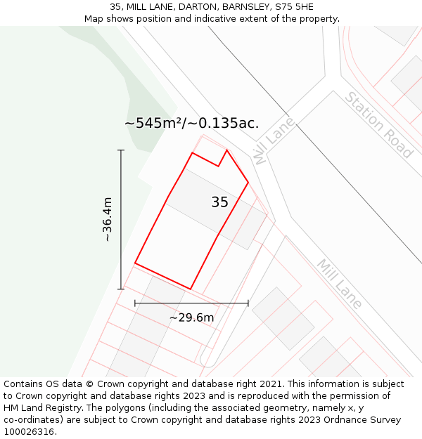 35, MILL LANE, DARTON, BARNSLEY, S75 5HE: Plot and title map