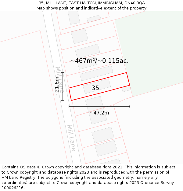 35, MILL LANE, EAST HALTON, IMMINGHAM, DN40 3QA: Plot and title map