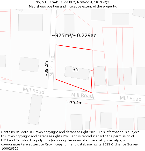 35, MILL ROAD, BLOFIELD, NORWICH, NR13 4QS: Plot and title map
