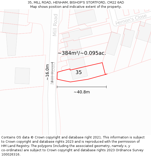 35, MILL ROAD, HENHAM, BISHOP'S STORTFORD, CM22 6AD: Plot and title map