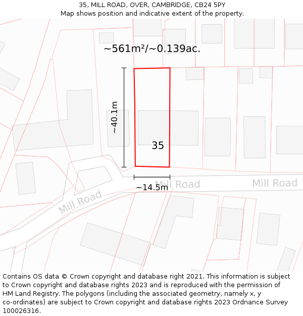35, MILL ROAD, OVER, CAMBRIDGE, CB24 5PY: Plot and title map