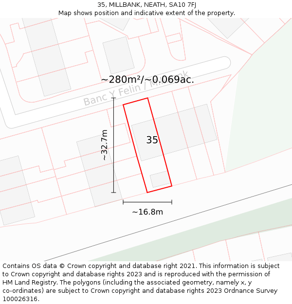 35, MILLBANK, NEATH, SA10 7FJ: Plot and title map