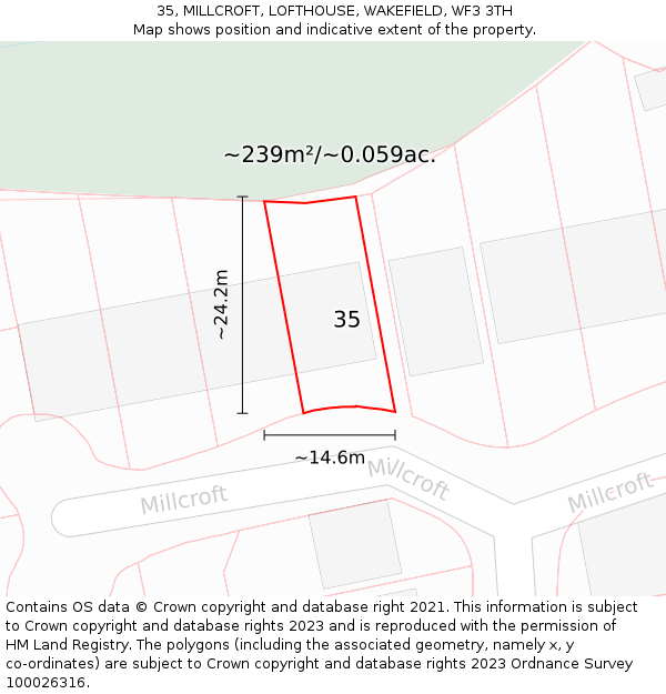 35, MILLCROFT, LOFTHOUSE, WAKEFIELD, WF3 3TH: Plot and title map