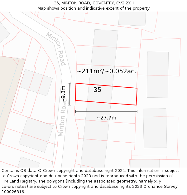 35, MINTON ROAD, COVENTRY, CV2 2XH: Plot and title map