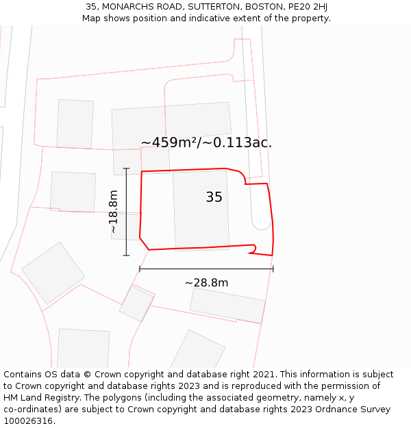 35, MONARCHS ROAD, SUTTERTON, BOSTON, PE20 2HJ: Plot and title map