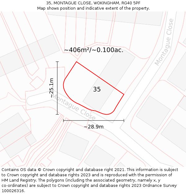 35, MONTAGUE CLOSE, WOKINGHAM, RG40 5PF: Plot and title map