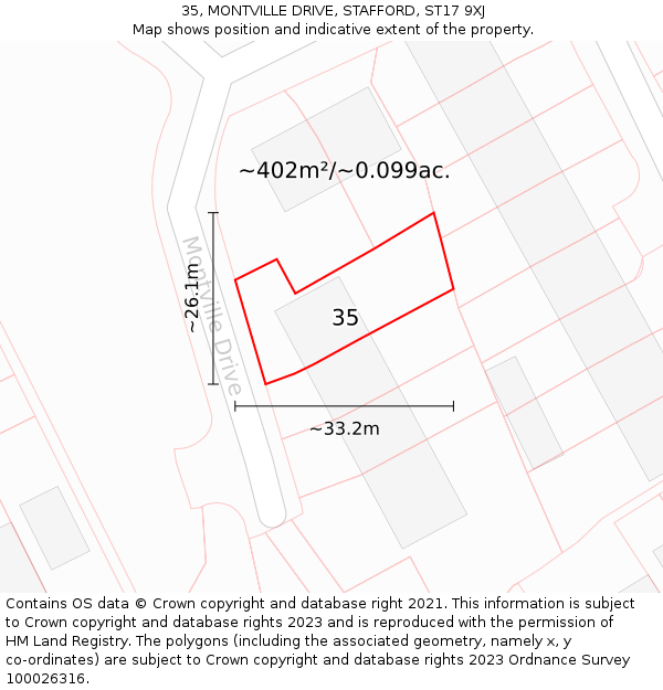35, MONTVILLE DRIVE, STAFFORD, ST17 9XJ: Plot and title map
