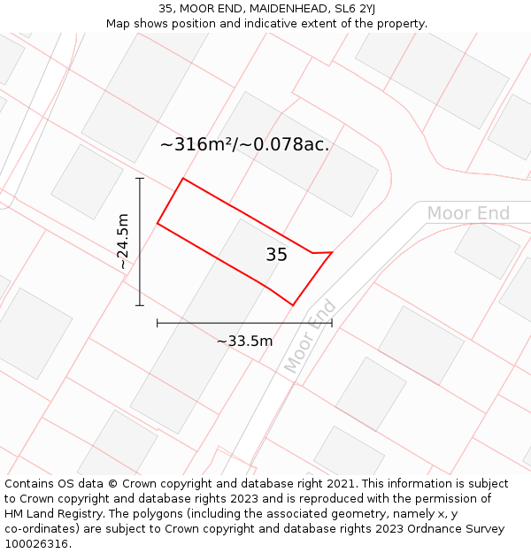 35, MOOR END, MAIDENHEAD, SL6 2YJ: Plot and title map
