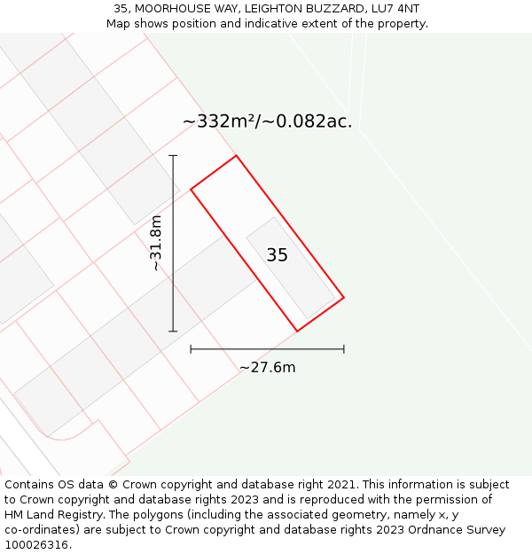 35, MOORHOUSE WAY, LEIGHTON BUZZARD, LU7 4NT: Plot and title map