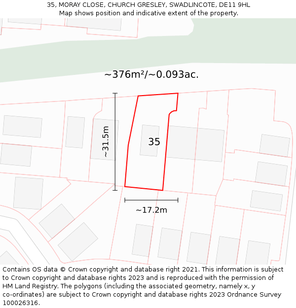 35, MORAY CLOSE, CHURCH GRESLEY, SWADLINCOTE, DE11 9HL: Plot and title map